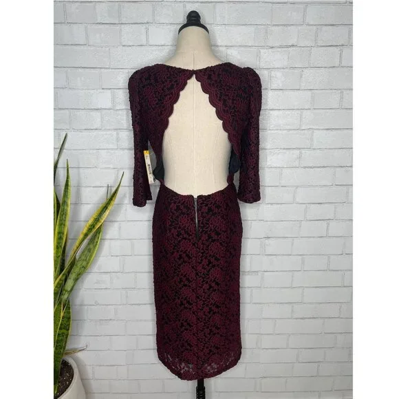 Alice+Olivia EMBROIDERED sz 8 BACKLESS Long Sleeve Bodycon Dress Black Purple - Picture 7 of 10